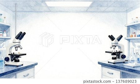 Background illustration of a laboratory with a microscope. 137689023