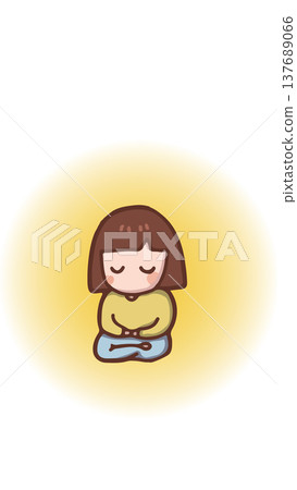 A cute girl meditating quietly with her eyes closed. A cute girl meditating quietly with her eyes closed. 137689066