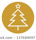 Golden fir tree round icon - Christmas illustration - Simple and stylish line art 137689097