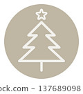 Gray fir tree round icon - Christmas illustration - Simple and stylish line art 137689098
