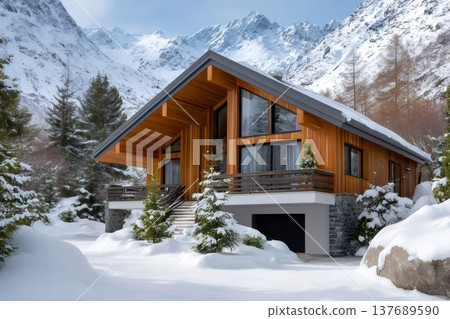 Modern wooden chalet enjoying winter mountain landscape 137689590