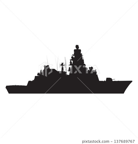 Silhouette of a large warship Silhouette of a large warship 137689767