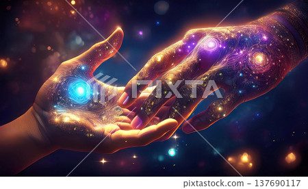 兩隻手在光線下相觸 137690117