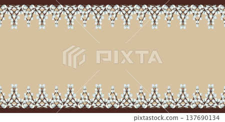 Watercolor botanical seamless border of pussy willow. Spring branches forming elegant top and bottom frame. Perfect for Easter greeting card, church publication, wedding invitation, stationery design 137690134