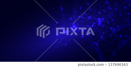Abstract blue neural network lines with glowing particles futuristic technology background. Abstract blue neural network lines with glowing particles futuristic technology background. 137690163