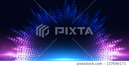 Abstract blue and pink dotted glowing circles on dark background. Abstract blue and pink dotted glowing circles on dark background. 137690171