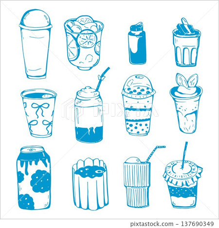 Whimsy hand drawn Cute Different Drinks set  137690349