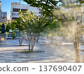 Kofu Station North Exit Plaza in summer, where mist is being released to combat the heat. (6) 137690407