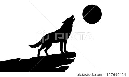 Silhouette of a wolf howling at the moon 137690424