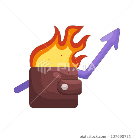 Illustration of burning wallet with an upward arrow Illustration of burning wallet with an upward arrow 137690755