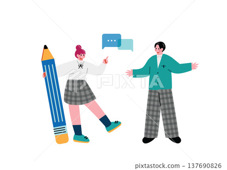 高中男生和女生對話結束時的插圖 高中男生和女生對話結束時的插圖 137690826