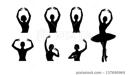Black Solid Ballet Arm Silhouettes Set of Six on White Background Black Solid Ballet Arm Silhouettes Set of Six on White Background 137690969