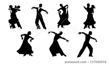 Black Solid Latin Ballroom Silhouettes Set of Six on White Background 137690978
