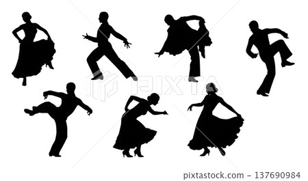 Black Solid Samba Dancer Silhouettes Set of Six on White Background Black Solid Samba Dancer Silhouettes Set of Six on White Background 137690984