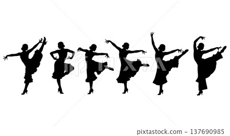 Black Solid Samba Dancer Silhouettes Set of Six on White Background 137690985
