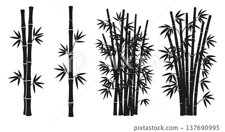 Set of Six Black Solid Bamboo Stalk and Grove Silhouettes Set of Six Black Solid Bamboo Stalk and Grove Silhouettes 137690995