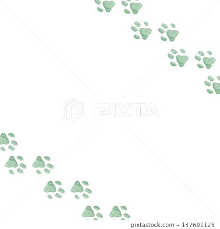 [Pastel Green Paw Print Frame] Hand-Embroidered Illustration Material 137691125