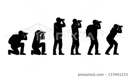 Black Solid Binocular Observation Silhouettes Set of Six on White Background Black Solid Binocular Observation Silhouettes Set of Six on White Background 137691233