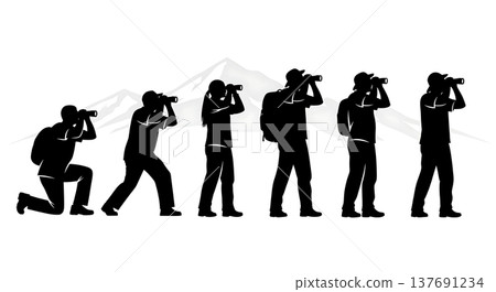 Black Solid Binocular Observation Silhouettes Set of Six on White Background 137691234