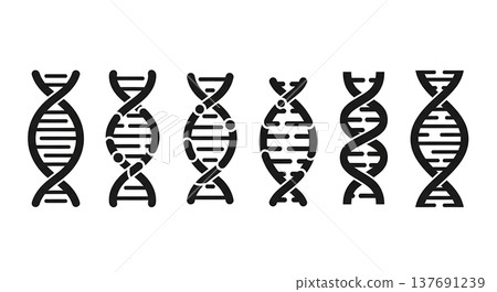 Black Solid Bio Genetic DNA Silhouettes Set of Six on White Background 137691239