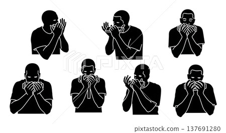 Black Solid Harmonica Player Silhouettes Set of Six on White Background Black Solid Harmonica Player Silhouettes Set of Six on White Background 137691280