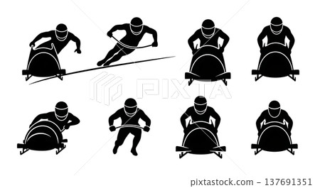 Black Solid Bobsled Teams Silhouettes Set of Six on White Background Black Solid Bobsled Teams Silhouettes Set of Six on White Background 137691351