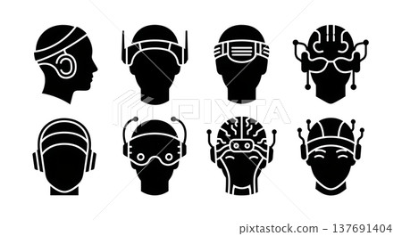 Black Solid BCI Headband Silhouettes Set of Six on White Background Black Solid BCI Headband Silhouettes Set of Six on White Background 137691404