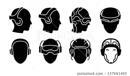 Black Solid BCI Headband Silhouettes Set of Six on White Background Black Solid BCI Headband Silhouettes Set of Six on White Background 137691405