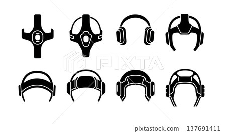 Black Solid BCI Headband Silhouettes Set of Six on White Background 137691411