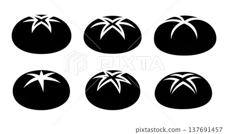Black Solid Bread Rolls Silhouettes Set of Six on White Background Black Solid Bread Rolls Silhouettes Set of Six on White Background 137691457