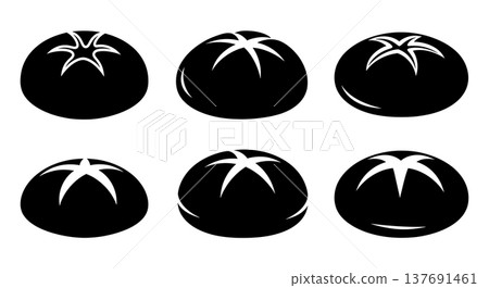 Black Solid Bread Rolls Silhouettes Set of Six on White Background 137691461