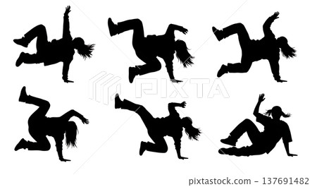 Black Solid B-Girl Silhouettes Set of Six on White Background Black Solid B-Girl Silhouettes Set of Six on White Background 137691482
