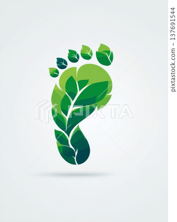A vibrant illustration of a green footprint intertwined with leaves. It symbolizes nature and sustainability. A perfect design for eco-friendly projects. Generative AI 137691544