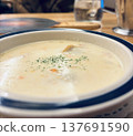A generous portion of clam chowder 137691590
