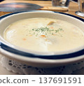 A generous portion of clam chowder 137691591