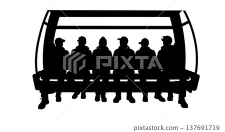 Black Solid Cable Car Silhouettes Set of Six on White Background Black Solid Cable Car Silhouettes Set of Six on White Background 137691719