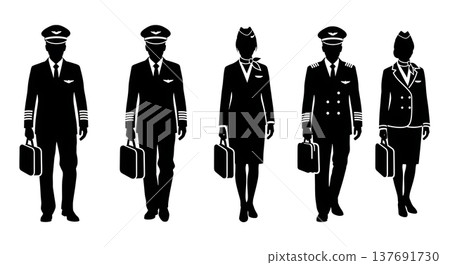 Black Solid Camper Silhouettes Set of Six on White Background 137691730