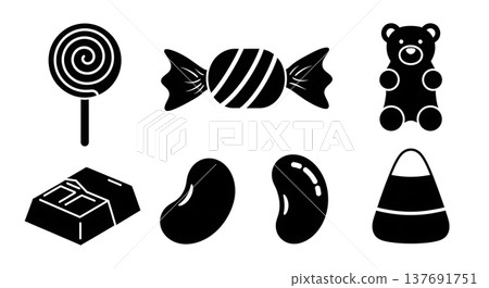 Black Solid Candy Silhouettes Set of Six on White Background 137691751