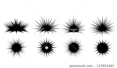 Black Solid Celestial Starburst Silhouettes Set of Six on White Background 137691865