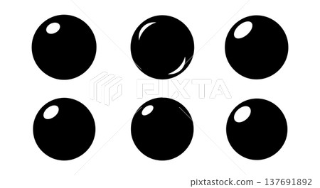 Black Solid Abstract Circular Orb Silhouettes Set of Six on White Background Black Solid Abstract Circular Orb Silhouettes Set of Six on White Background 137691892