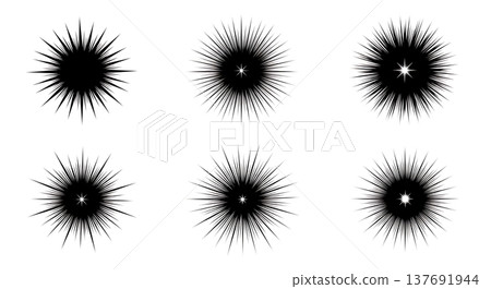 Black Solid Celestial Starburst Silhouettes Set of Six on White Background 137691944