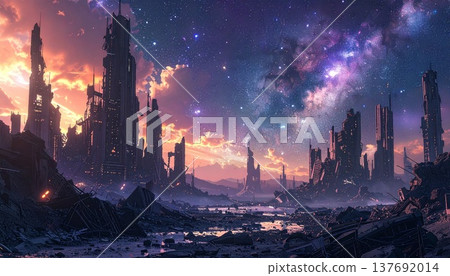 ruined futuristic city 137692014