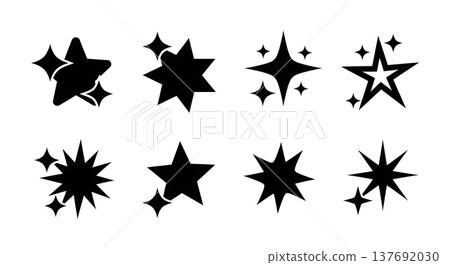 Black Solid Abstract Star Silhouettes Set of Six on White Background Black Solid Abstract Star Silhouettes Set of Six on White Background 137692030