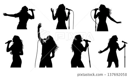 Black Solid Acoustic Guitarist Silhouettes Set of Six on White Background Black Solid Acoustic Guitarist Silhouettes Set of Six on White Background 137692058