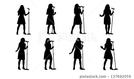 Black Solid Acoustic Guitarist Silhouettes Set of Six on White Background Black Solid Acoustic Guitarist Silhouettes Set of Six on White Background 137692059