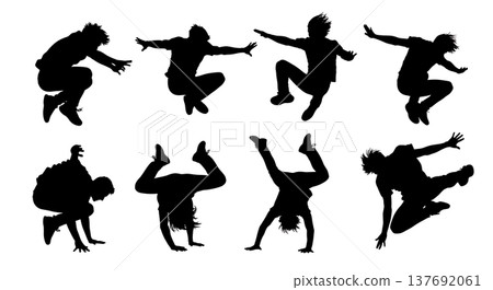 Black Solid Rock and Roll Silhouettes Set of Six on White Background Black Solid Rock and Roll Silhouettes Set of Six on White Background 137692061