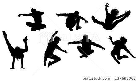 Black Solid Rock and Roll Silhouettes Set of Six on White Background Black Solid Rock and Roll Silhouettes Set of Six on White Background 137692062