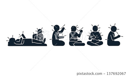 Black Solid Acupuncture Silhouettes Set of Six on White Background 137692067