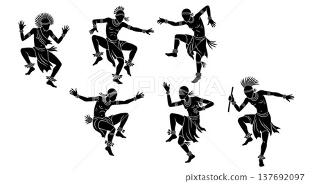 Black Solid African Dancer Silhouettes Set of Six on White Background Black Solid African Dancer Silhouettes Set of Six on White Background 137692097