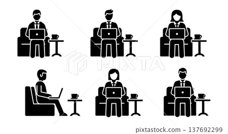 Black Solid Airport Lounge Silhouettes Set of Six on White Background Black Solid Airport Lounge Silhouettes Set of Six on White Background 137692299